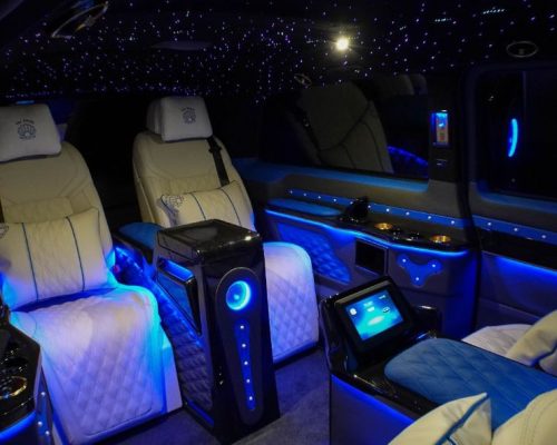 White Luxury Seats of a Customized VIP Mercedes-Benz V-Class 2023 V250 with pearls